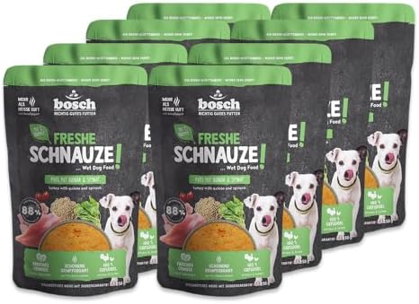 Bosch Freshe Schnauze, Pute mit Quinoa und Spinat 8 x 250 g, Schonend Dampfgegartes Nassfutter für Hunde, Vollwertiges Alleinfuttermittel mit hohem Fleischgehalt, 8 x 250 g Hundena