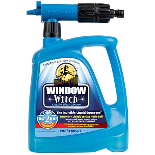 Wet & Forget Window Witch 2L Exterior Glass Cleaner – Hose Attachment Spray for Outdoor Windows, Conservatories & Glass Doors – Streak-Free Finish, No Squeegee Needed, Window Cleaning Solution