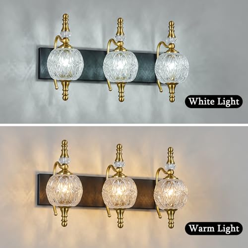 Image of Modern Vanity Lighting Fixtures - 20.07 Inch Dimmable Wall Mounted Vanity Lamp,Bathroom Vanity Lights Over Mirror, Black Gold Finish, for Makeup, Double Sink, and Bathrooms