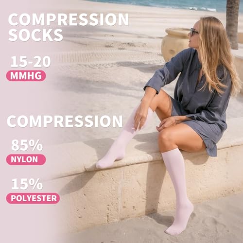 Image of Sooverki Compression Socks for Women & Men 6 Pairs is Best Supportive Knee High Stockings for Circulation, Travel, Nurses