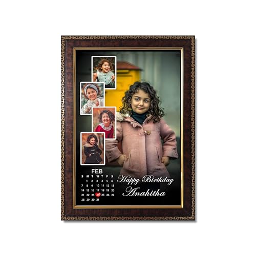 GlowArt – Customized Collage Photo Frame | 5 Photo Upload | Personalized Home Decor Gift for Men & Women | Happy Birthday, Anniversary, Wedding Collage | 6R, A4 & A3 Large Size Frames | Royal Heritage, Synthetic Wooden Wall Art Frame