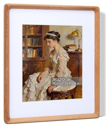 Image of 16x20 Picture Frame with Mat for 11x14, USA-Sourced Natural Teak Wood Handcrafted Rounded Corner with Plexiglass, Vertical or Horizontal Display Photo Gallery Poster Wall Mounting Frame