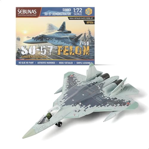 SEBUNAS 1:72 Scale SU-57 Fighter Jet Quick Build Model Kit Plastic Millitary Jet Toy Plane Assembly Aircraft Model with Stand Gift for Adults and Kids (31 Pieces)