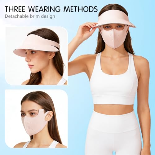 Image of SANNIDHI Summer Face Mask with Wide Brim Cap, 2 in 1 Sun Protection Visor Hat and Face Cover for Women Bike Riding, UPF 50+ Outdoor Cool Touch UV Mask Set, Ventilated Open Crown