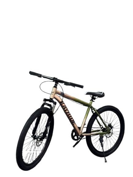 Image of Single Speed 26T Mountain Bicycle for Adults (18 Inch Steel Frame, Dual Disc Brakes, Alloy Rims, 26x2.40 Wide Tyres, Front Suspension, Mudguards & Side Stand, Unisex City & Trail MTB, Golden)