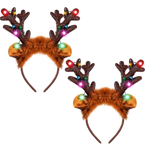 Beleuchtete Weihnachtsmütze 19 JOYIN 2 Stück Rentier Stirnband mit LED, Weihnachten Haarband für...