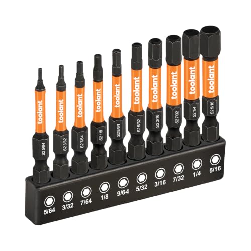 Image of toolant 10pcs (SAE) 1 /4 inch Hex-Shank S2 Steel Hex Bits Set, CNC Machined Tips with Magnetism, 2 inch Long with Storage Box