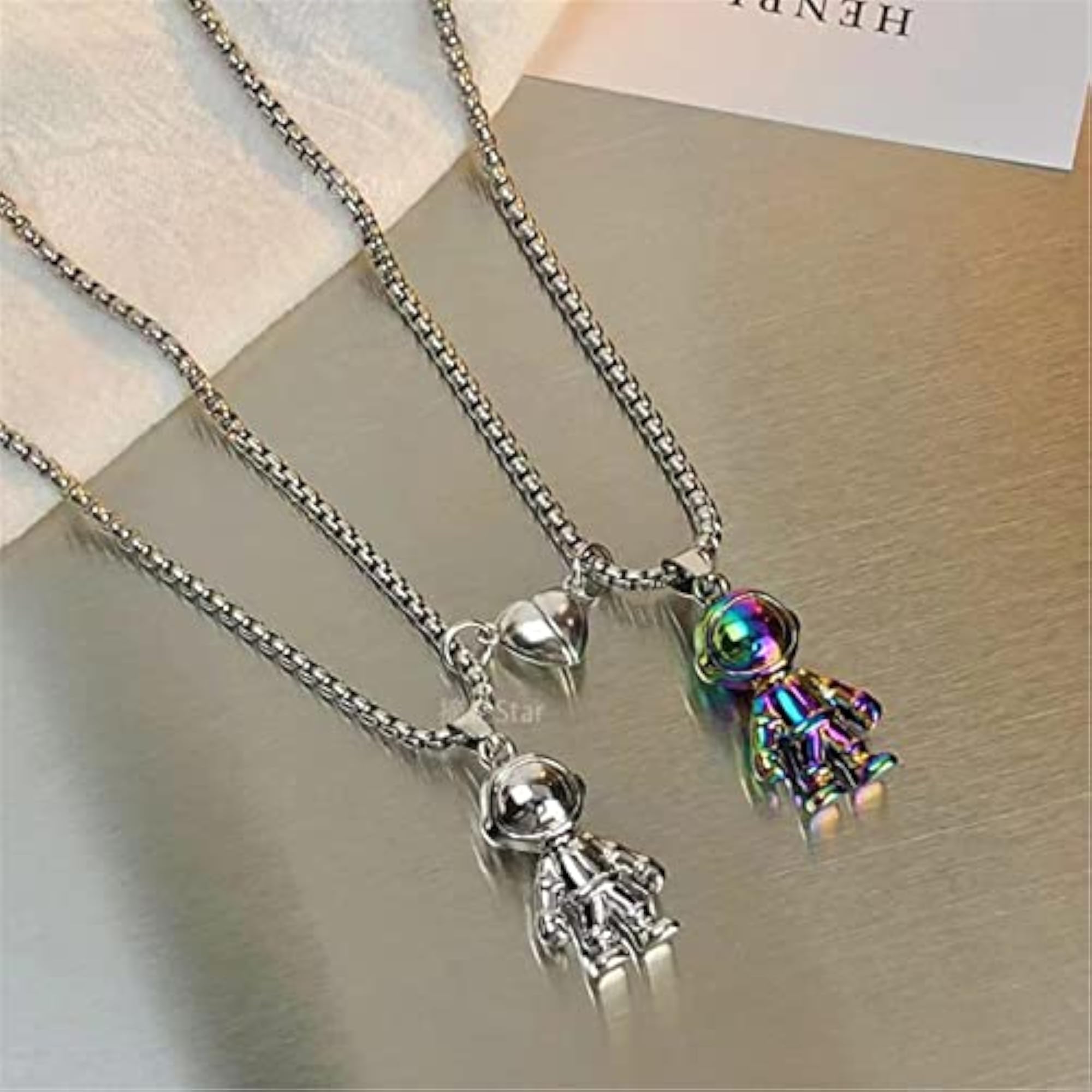 2pc Stainless Steel Couples Matching Spaceman Pendant Necklace