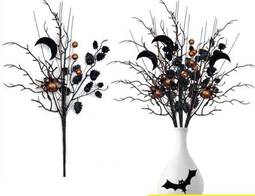 Centros de mesa Halloween hechos con púas florales artificiales moradas y negras 3