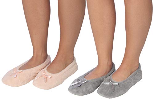 Roxoni Women's Terry Classic Cotton Ballerina Slippers (Pack Of 2) Grey/Blush 8.5-9 Grey/Blush 8.5-9 #TOP1