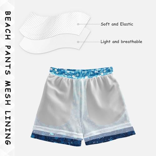 Pigsaly Boys Swim Trunks Bright Ocean Blue Seafoam Gradient Flashing Glitter Boys Board Shorts Swimsuit Swimwear 2T4