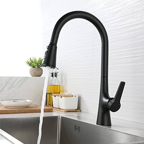 Robinet de cuisine avec douchette en laiton noir mitigeur pivotant