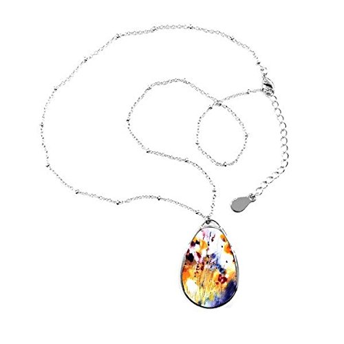 DIYthinker Pintura Al Óleo Del Paisaje De La Flor Colorida Modelo Abstracto De La Ilustración De La Lágrima En Forma De Joyería Pendiente Con Cadena De Regalo De La Decoración