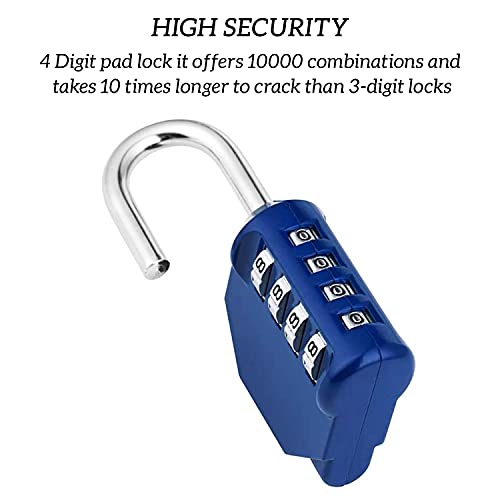 SISAV 4 Digit Combination Lock,Gym Padlock,Outdoor Combination Padlock,Suitable for School Lockers,Tool Boxes,Fences,Gate(Blue 2 Pack) - Image 3