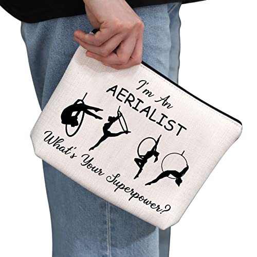 G2Tup Aerialist Yogi Dancer Gift I’m A Aerialist What’s Your Superpower Makeup Bag Aerial Silks Dancer Cosmetic Bag Aerial Hoop Lover Gift Travel Bag (Aerialist White Bag) #TOP1