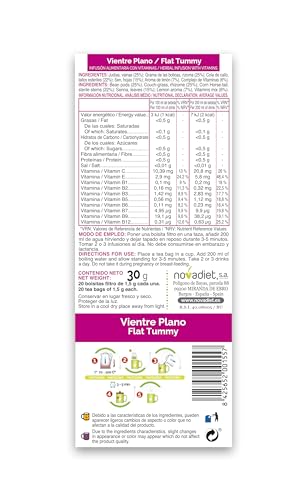 Novadiet Infusión Herbodiet Vientre Plano Mezcla De Plantas - 1 Paquete De 20 Filtros, 20 Unidad