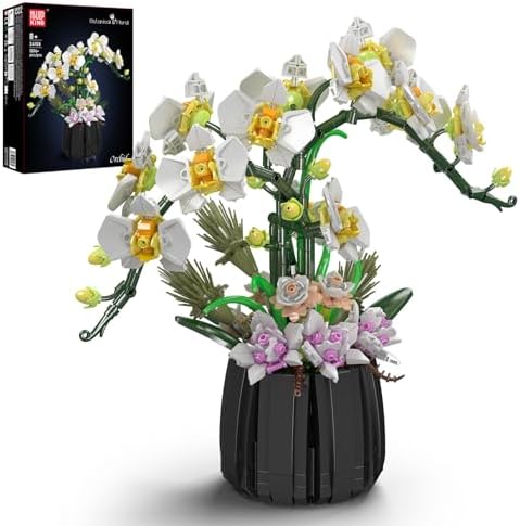Mould King 24108 Orchideen-Baustein-Modell-Set, simulierte Blumen, kreative Bastelarbeit für künstliche Pflanzen als Heimdekoration, Design mit unvergänglichen Blumen Klemmbaustein