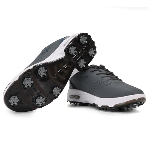 Image of ZVC Golf Shoes Men with Spikes Non-Slip Water-Resistant Lightweight Breathable Professional Spiked Footwear Outdoor