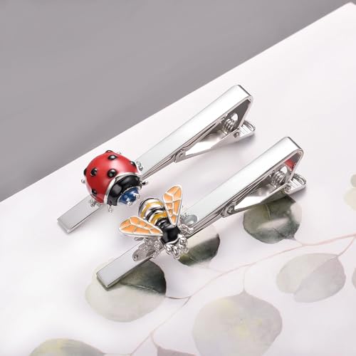 Image of 2Pcs Tie Clip Set for Men Unique Silver Gold Black Tie Clip Personalized Tie Bar Clip Fathers Day Birthday Wedding Jewelry