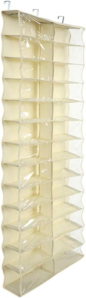 JEOZBM Hanging Shoe Organizer, 26 Pockets Folding Hanging Door Closet, Over The Door Shoe Organizer, Hanging Storage Shelf for Shoes, Sneakers(56CM-Beige)
