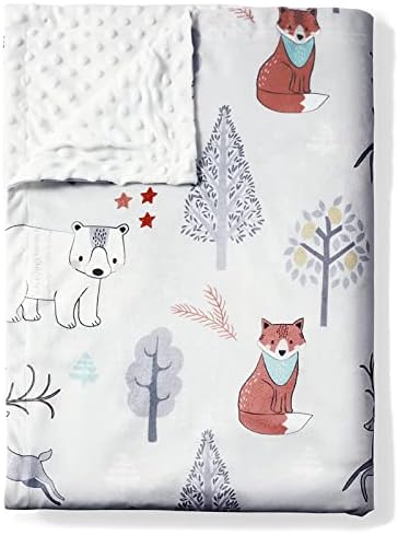 AMROSE Ultra Soft Baby Minky Blanket, Warm Lightweight Skin-Friendly Micro Fleece Baby Blanket with Dotted Backing for Boys Girls, Printed Nursery Crib Bed Throw Blanket, 30x40 Inches,Woodland