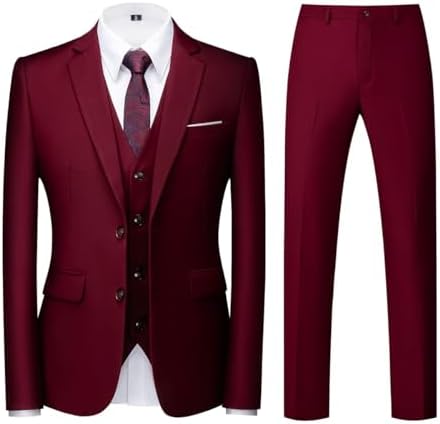 KUDORO Men's Suits 3-Piece Slim Fit Two Buttons Jacket Vest Trousers