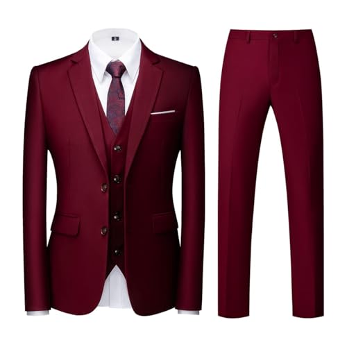 KUDORO Costume Homme 3 pièces Slim Fit Smoking Simple Poitrine à Deux Boutons Men Suits 3 Piece pour Mariage Business Fête Confort Blazer Veste et Pantalon...