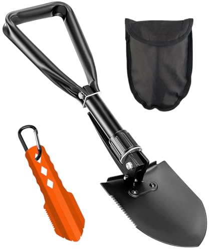 PLACHIDAY Camping Shovel Set, 3-in-1 Ultra-Light Aluminum Mini Shovel & 18.5'' Folding High Carbon...