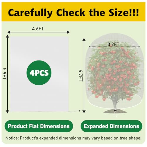Image of Evoio Bird Netting for Garden Blueberry Bushes Fruit Tree Netting Cover Plant Protection Mesh Bags with Drawstring, 4 Pack 4.6 x 5.9 ft Shrubs Bush Tomato Strawberry Berry Barrier Protectors Net