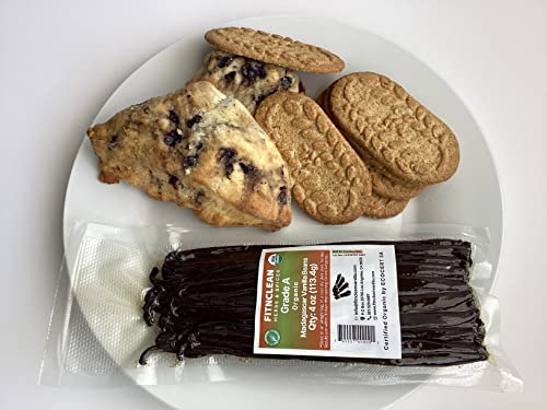 4oz Organic Madagascar Vanilla Beans Grade A. Certified USDA Organic. 6"-8" by FITNCLEAN VANILLA. Bulk for Extract, Cooking and Baking by the Weight 0.25 Pound (1/4Lb) Bourbon Fresh NON-GMO Pods.