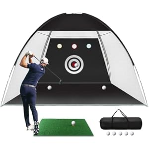 Golf Net, Easy POP UP Golf Practice Hitting Nets with Turf Mat, Easy to Install 10×7.5FT All in 1 Hitting Aid Backyard Driving Chipping Swing Training, Idea Gifts for Men