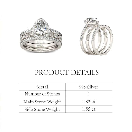 Jeulia Halo Pear Cut Ring Set CZ Heart Shape Engagement Ring for Women Sterling Silver White Diamond Bridal Set Valentine's Promise Anniversary rings with Jewelry Gift Box2