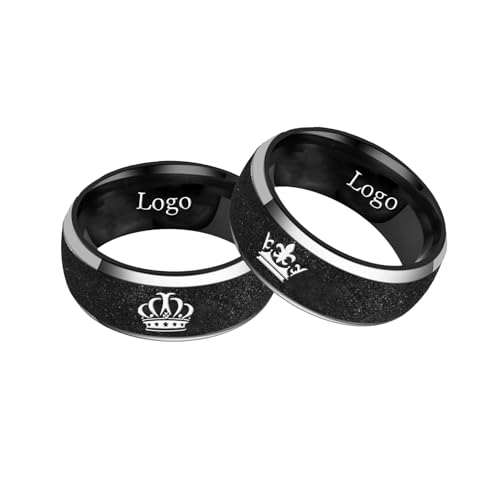 Ihanskio Personalizzato glassato corona coppia anelli all'interno del testo inciso Anelli di promessa per lui e lei personalizzato coppia bande per anniversario Matrimonio Fidanzamento (Nero-8mm/8mm)