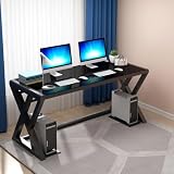 SAMERY Computer Desk 55.1 Inch Black Glass Desk