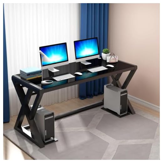 SAMERY Computer Desk Home Office Desks, 55.1 Inch Modern Simple Office Black Glass Desk Computer Table Study Gaming Writing Desk, Fashion Strength Tempered Glass Office Laptop Desk…