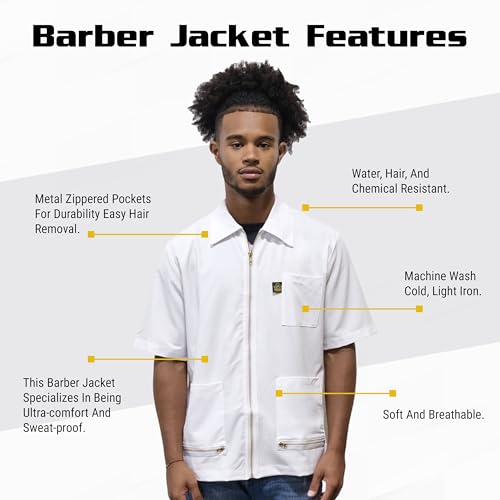 Image of King Midas Professional Barber Jacket for Men - Ultra Lightweight Short Sleeve Barber Smock