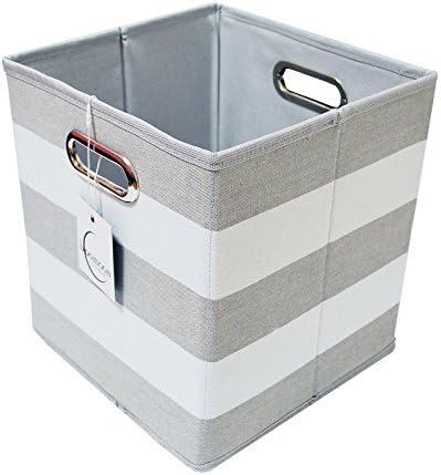BlooMoon Foldable Storage Cube Basket Bin Box - Best Fabric Canvas Collapsible Storage Container (11 x 10.5 x 10.5, Grey Stripe)