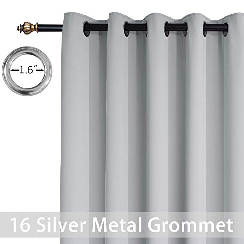 Yakamok Thermal Patio Door Curtains - Grey Blackout Room Darkening Door Blinds for Sliding Glass with Grommet Top, Split Room Divider Curtains (Light Grey, 100 inches W x 96 inches L)