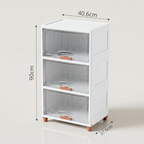Image of VERAT 3 Tier Cupboard for Storage /Stackable Plastic Storage Cabinet /Foldable Wardrobe for Clothes /Multipurpose Storage Organizer /Closet for Bedroom /Living Room /Kitchen (Transparent & White)
