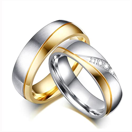 Beydodo Alliance Gravure Personnalise Couple, Bague en Argent et Or avec Zirconium Taille 51.5 et Taille 56.5 Bague Fiançailles Couple Acier Inoxydable