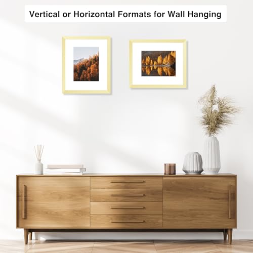 Image of 8x10 Picture Frame Gold with 5x7 Mat for Wall Hanging or Tabletop, Display Photo 5x7 with Mat or 8x10 without Mat, 8 by 10 Wall Gallery Poster Photo Frame with Shatter Resistant Plexiglass, Gold