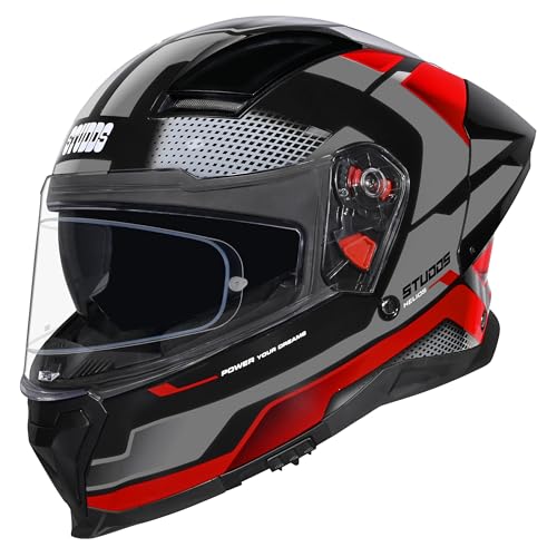 Image of STUDDS Helios ISI and DOT Certified Full Face Helmet with Antifog 100 Lens, Sporty Spoiler (Flame Blue - L)