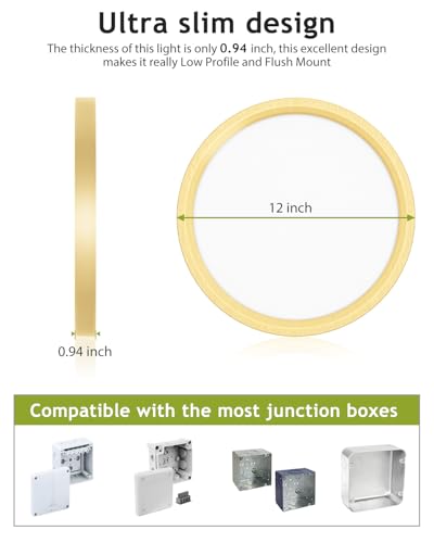 image for hepside 2PACK Flush Mount LED Ceiling Light Fixture Golden, 12Inch 28W