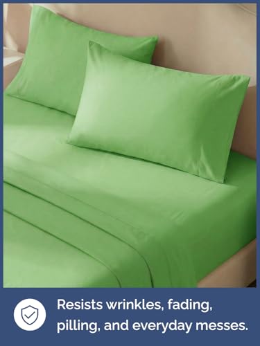 Image of Kids Full Size Bed Sheet Set - 4 Piece Kids Loft Bed Sheets - Solid Green Themed Bedding - Soft, Cute and Cozy - Breathable and Machine Washable - Bedding for Boys, Girls, Teens & Toddlers - Oeko-Tex