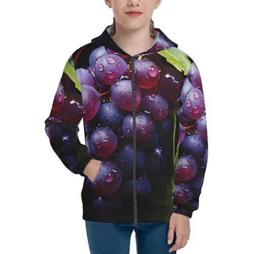 Fresh Grapes Print Girls Athletic Zip Up Hoodies,Sweatshirts with Pockets Long Sleeve Hooded Jackets, for 7-18 Y2