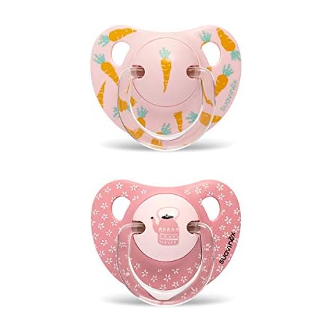 Suavinex, Pack of 2 Dummies with Anatomical Silicone Nipple for Babies, Pink Picnic, 6-18 Months Cover