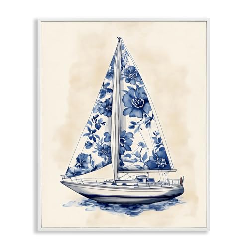 Voilier bleu toile encadrée d'art Stupell Industries salon chic