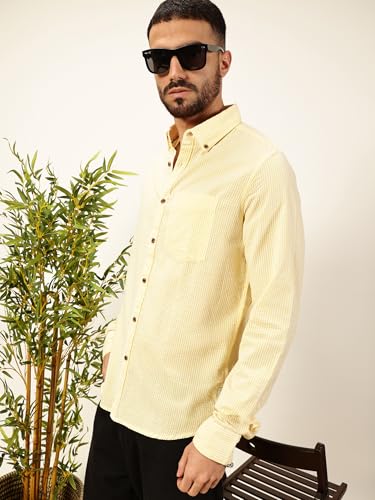Image of Thomas Scott Men's | Slim Fit | Striped Design | Button-Down Collar | 100% Cotton Casual Shirt for Mens