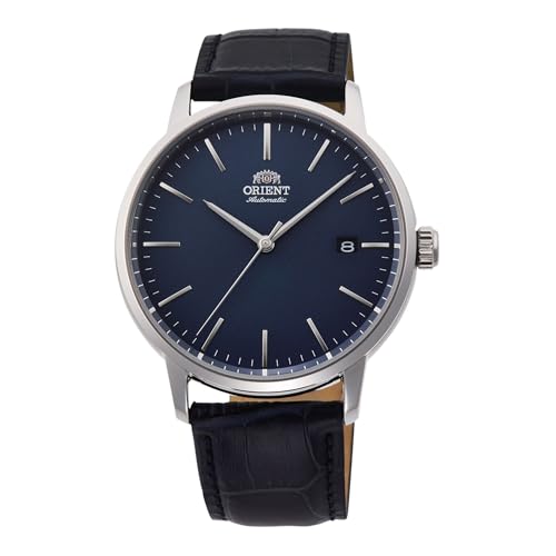 Orient Contemporary Stylish Date Automatik Armbanduhr für Herren in der Farbe Blau mit Armband aus Leder, Wasserdichtigkeit: 10 bar, Gehäusedurchmesser: 40 mm, RA-AC0E04L30B