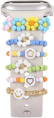 YEPLINS Watch Band Charms Compitable with Apple Watch 38/40/41/42/44/45/49mm,Stretchy Beaded Apple Watch Charms for Band Women, Cute Beads Decorative Rings Loops Watch Assceeories for iWatch Series 8/7/6/5/4/3/2/1 (Band Not Included)